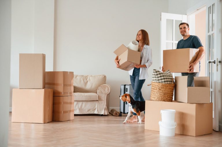 Walking forward with boxes